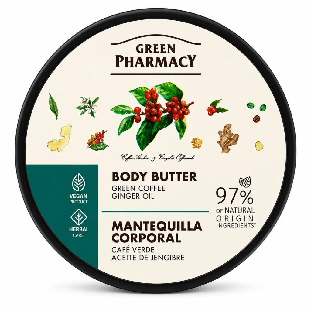 Green Pharmacy Body Butter – Green Coffee & Ginger Oil – 97% Natural